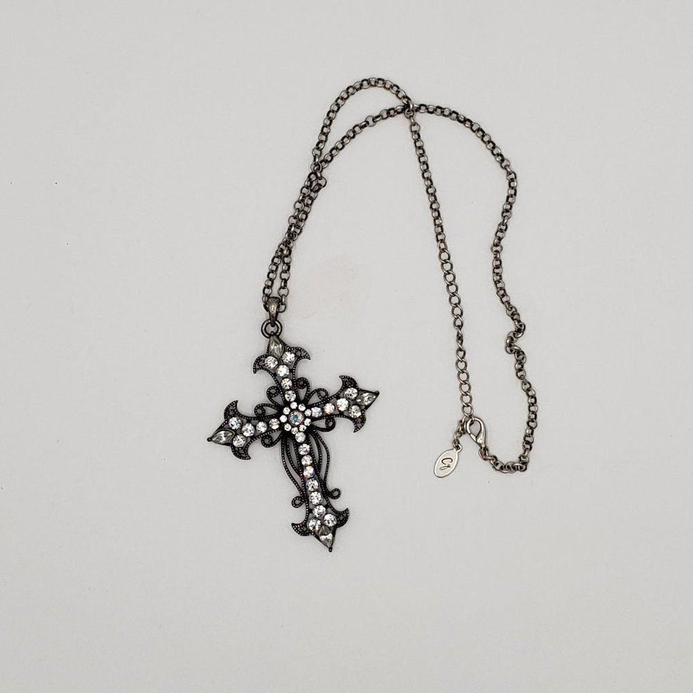 CG Steampunk Goth Silvertone Cross Necklace